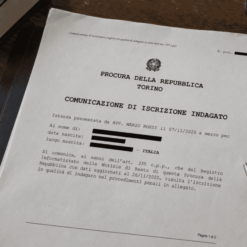Richiesta ex art. 335 c.p.p. alla Procura della Repubblica
